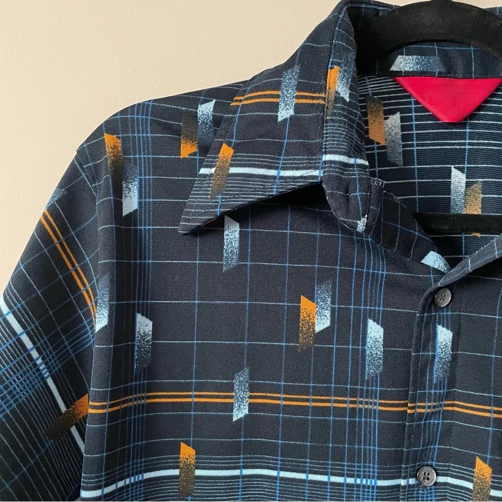 SOLD Vintage Short Sleeve Button Down Shirt Dagger Collar Mixed Print M - Picture 2 of 4
